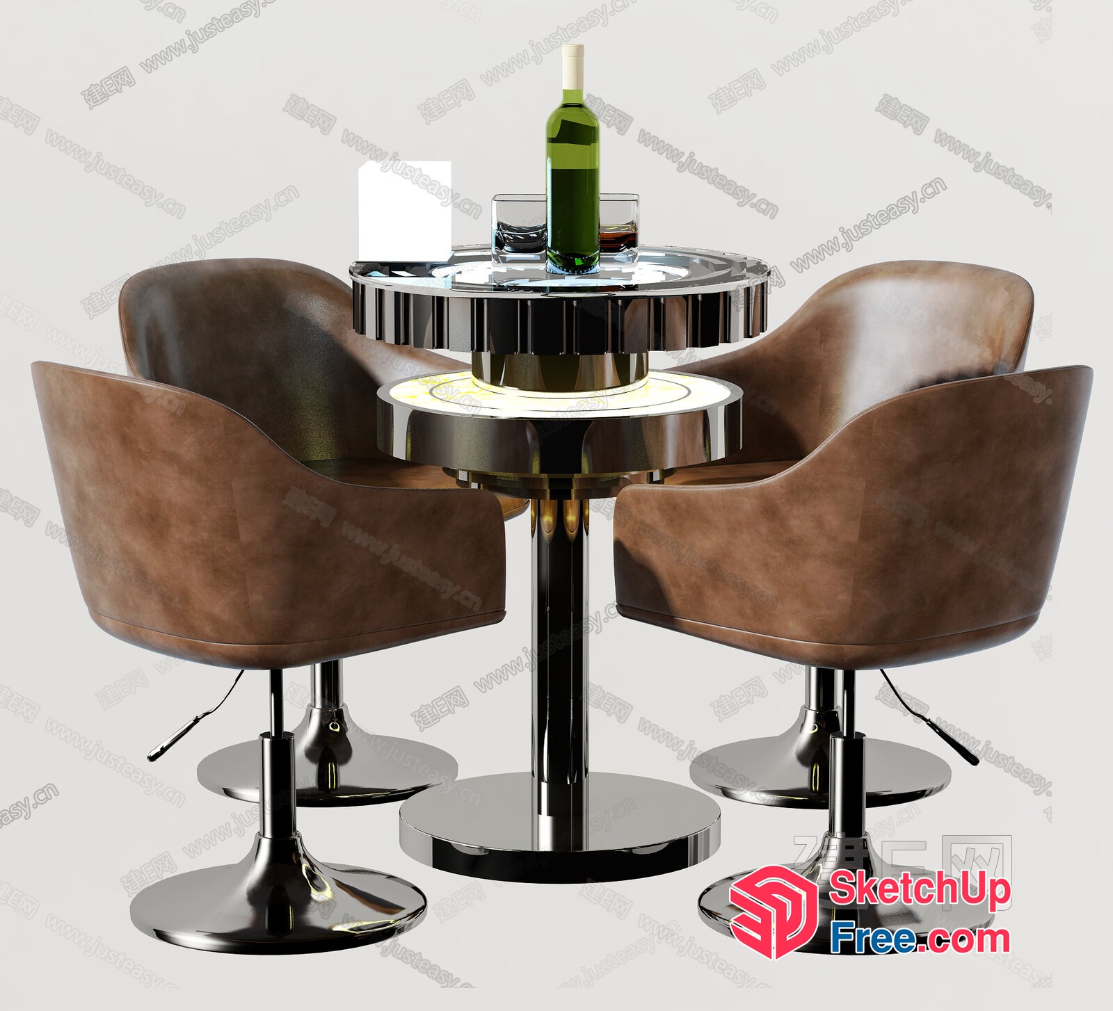 Modern Bar Set With Wine Bottle And Glasses 3D SketchUp File