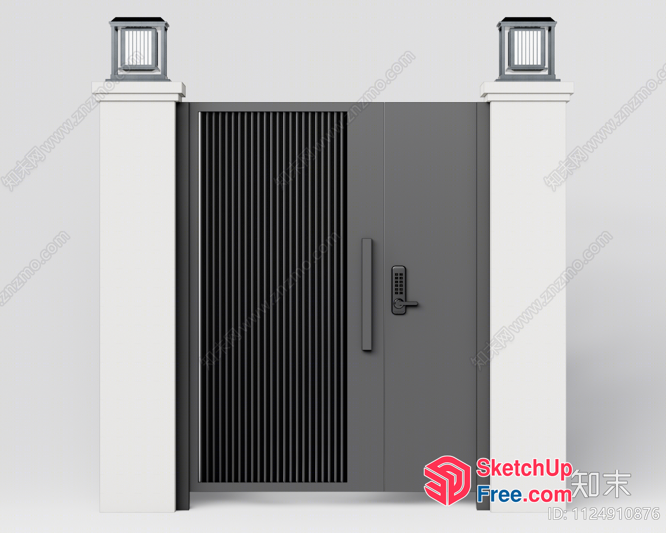 Grey Door With Pillars And Lanterns 3D SketchUp File