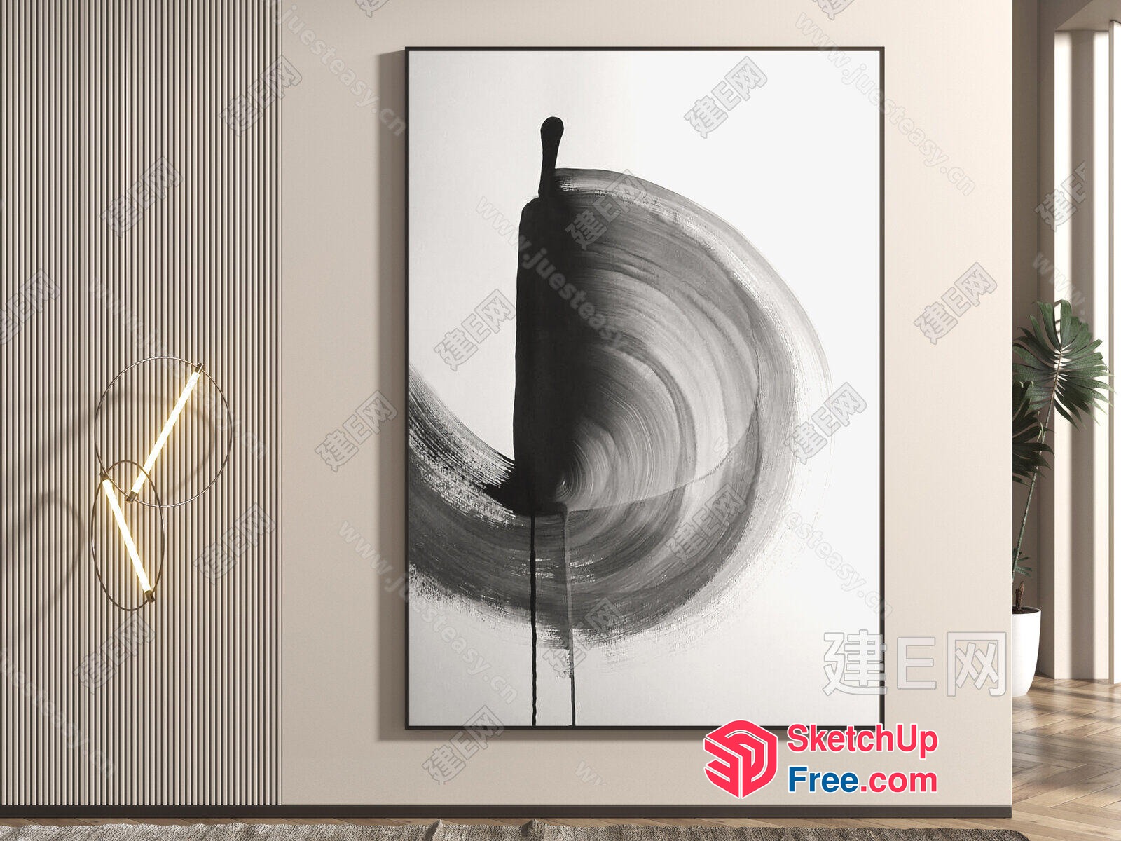Modern Abstract Artwork In A Neutral-Colored Room 3D SketchUp File