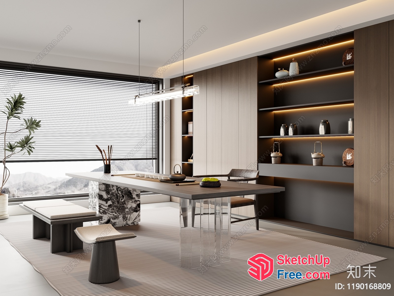 Modern Minimalist Dining Room With Natural Light And Mountain View 3D SketchUp File