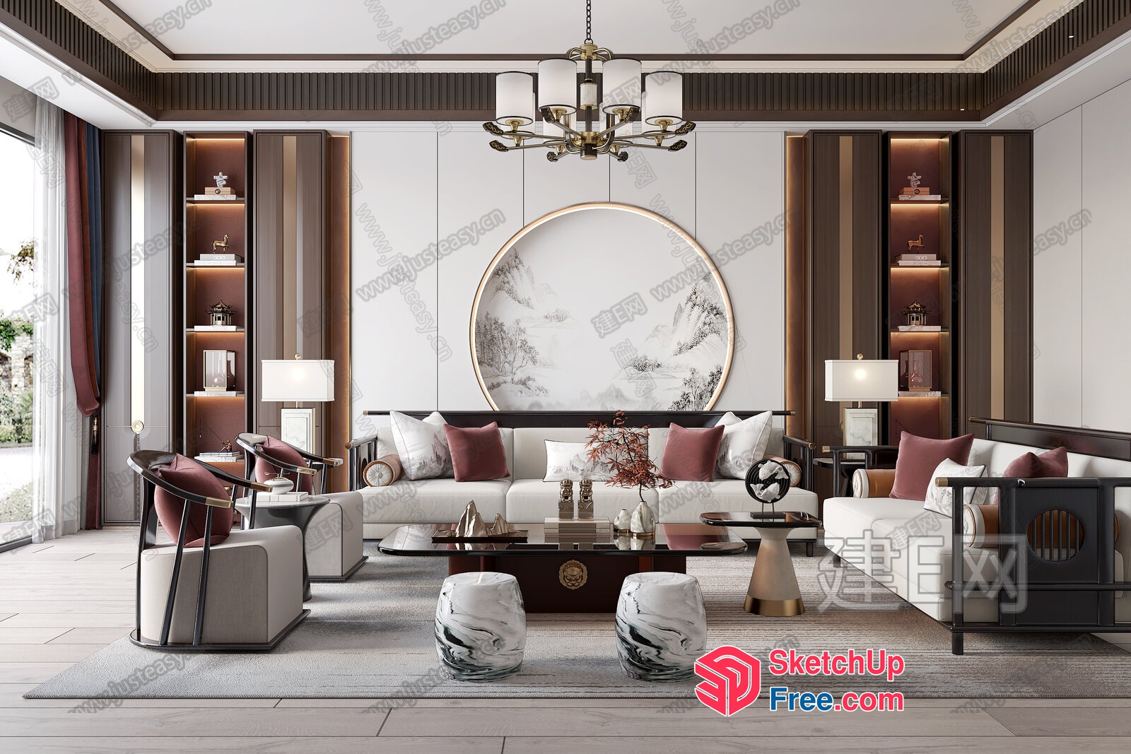 Luxurious Modern Asian Living Room Decor 3D SketchUp File
