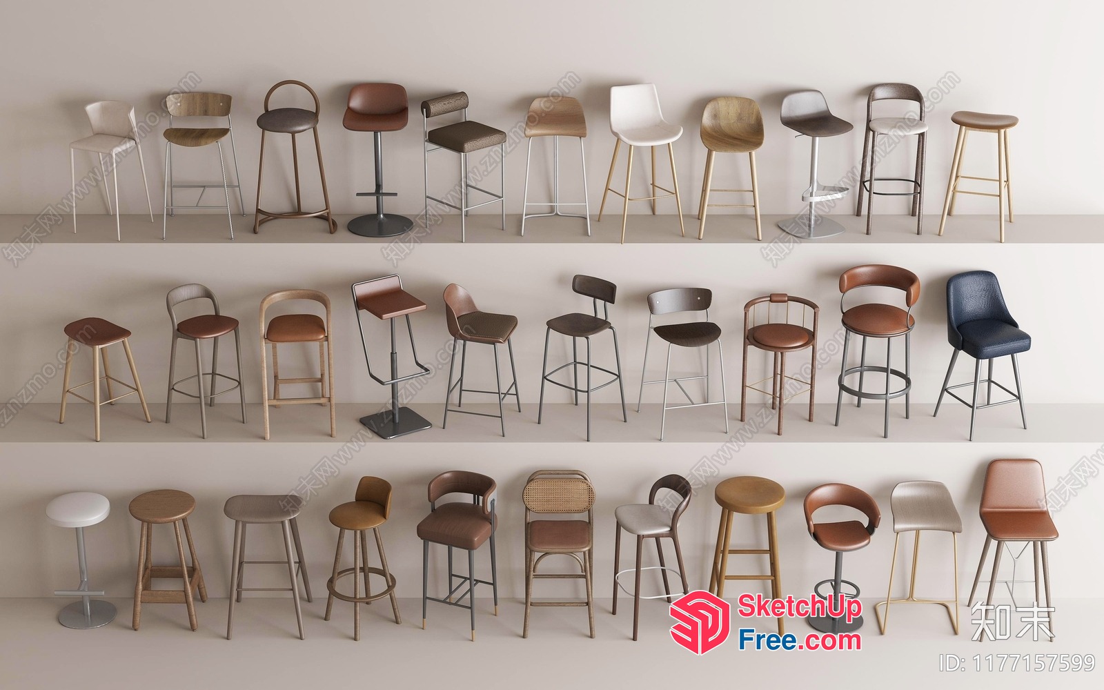 Modern Bar Stools In Various Styles And Colors 3D SketchUp File