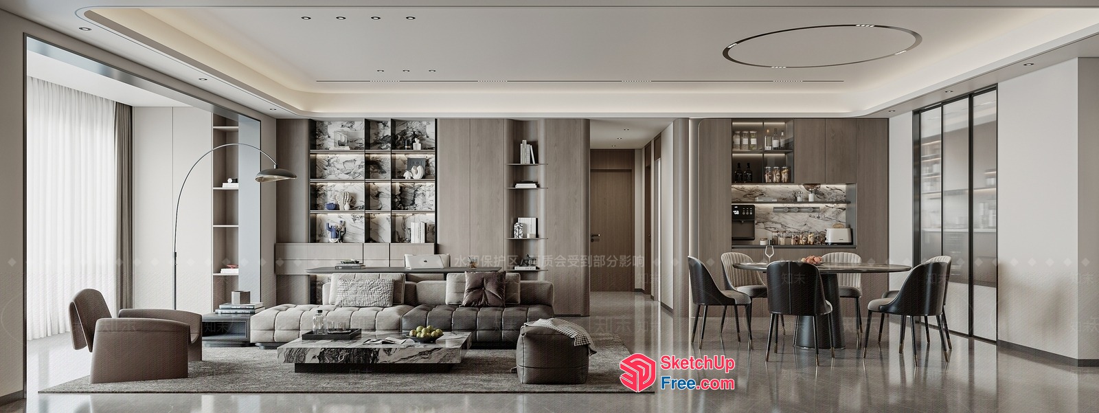 Modern Living Room With Neutral Color Scheme And Sleek Furniture 3D SketchUp File