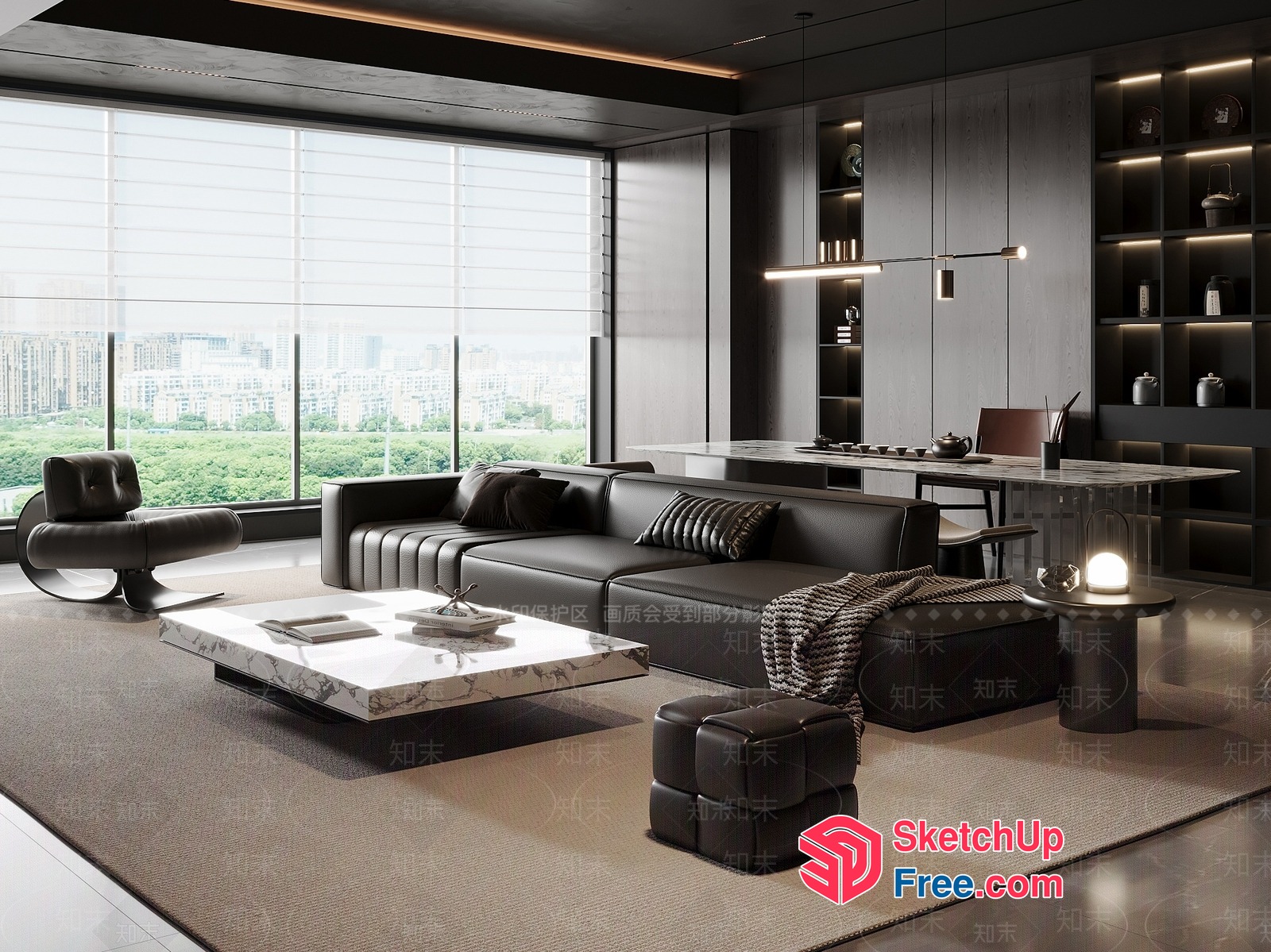 Modern Minimalist Office Space With City View 3D SketchUp File