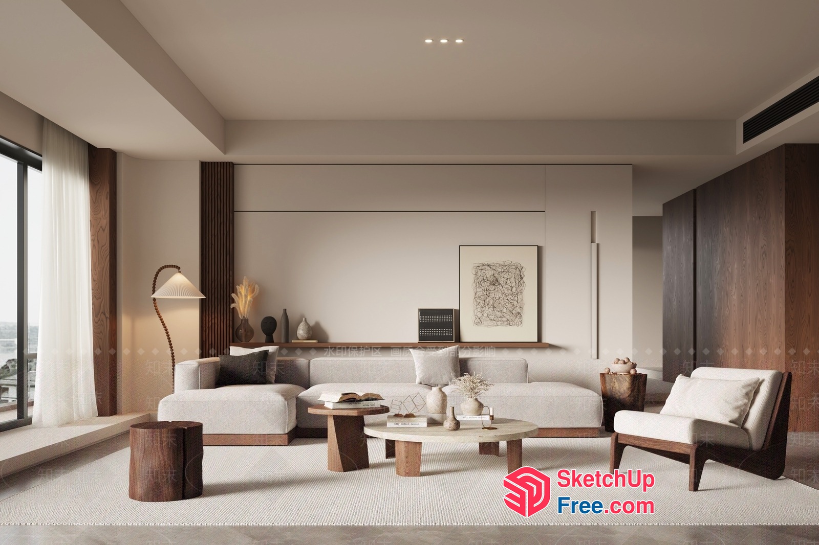 Minimalist Japanese Style Living Room With Creamy Sofa 3D SketchUp File