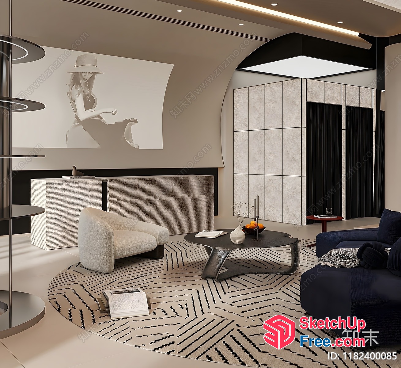 Elegant Modern Living Room With Black And White Theme 3D SketchUp File