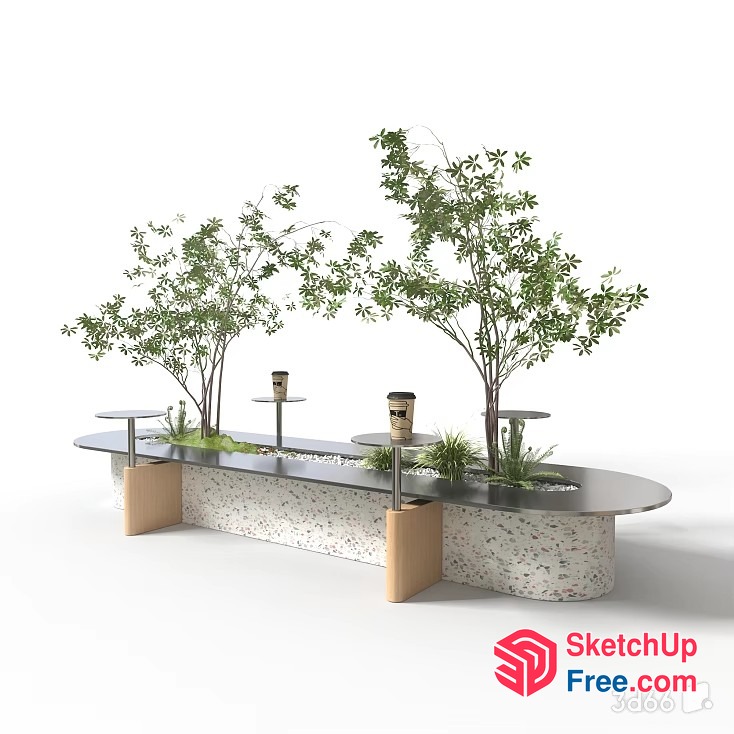 Modern Outdoor Seating Area With Trees And Coffee Tables 3D SketchUp File