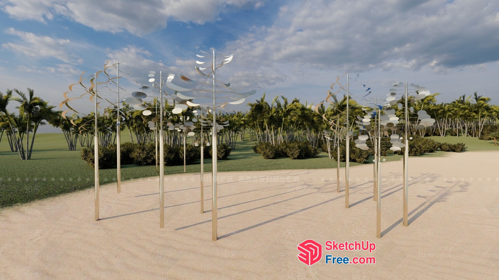 Modern Metal Sculpture Garden Installation 3D SketchUp File