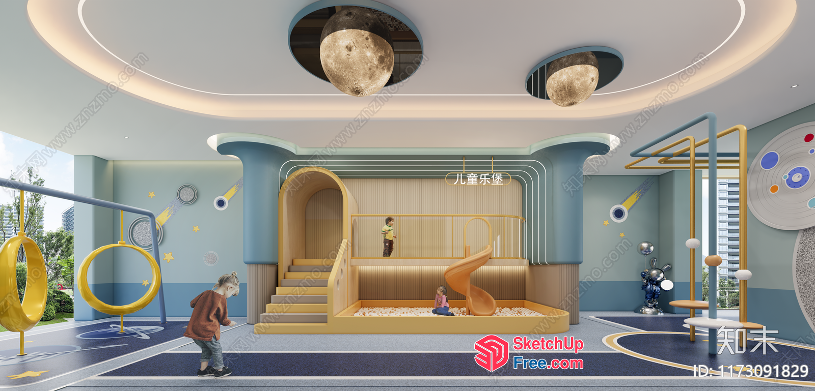Futuristic Space-Themed Playroom For Kids 3D SketchUp File