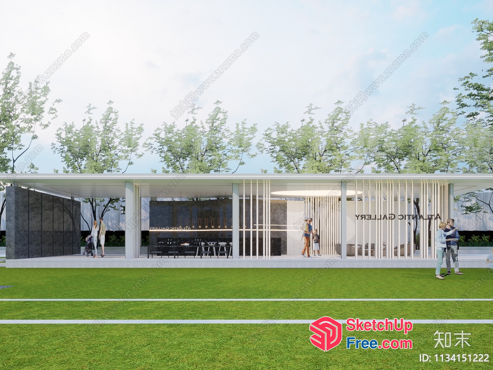 Exterior Building With Glass Curtain Wall And Pillars 3D SketchUp File