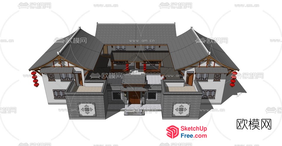 Traditional Chinese Architecture With Roof Synthesis 3D SketchUp File