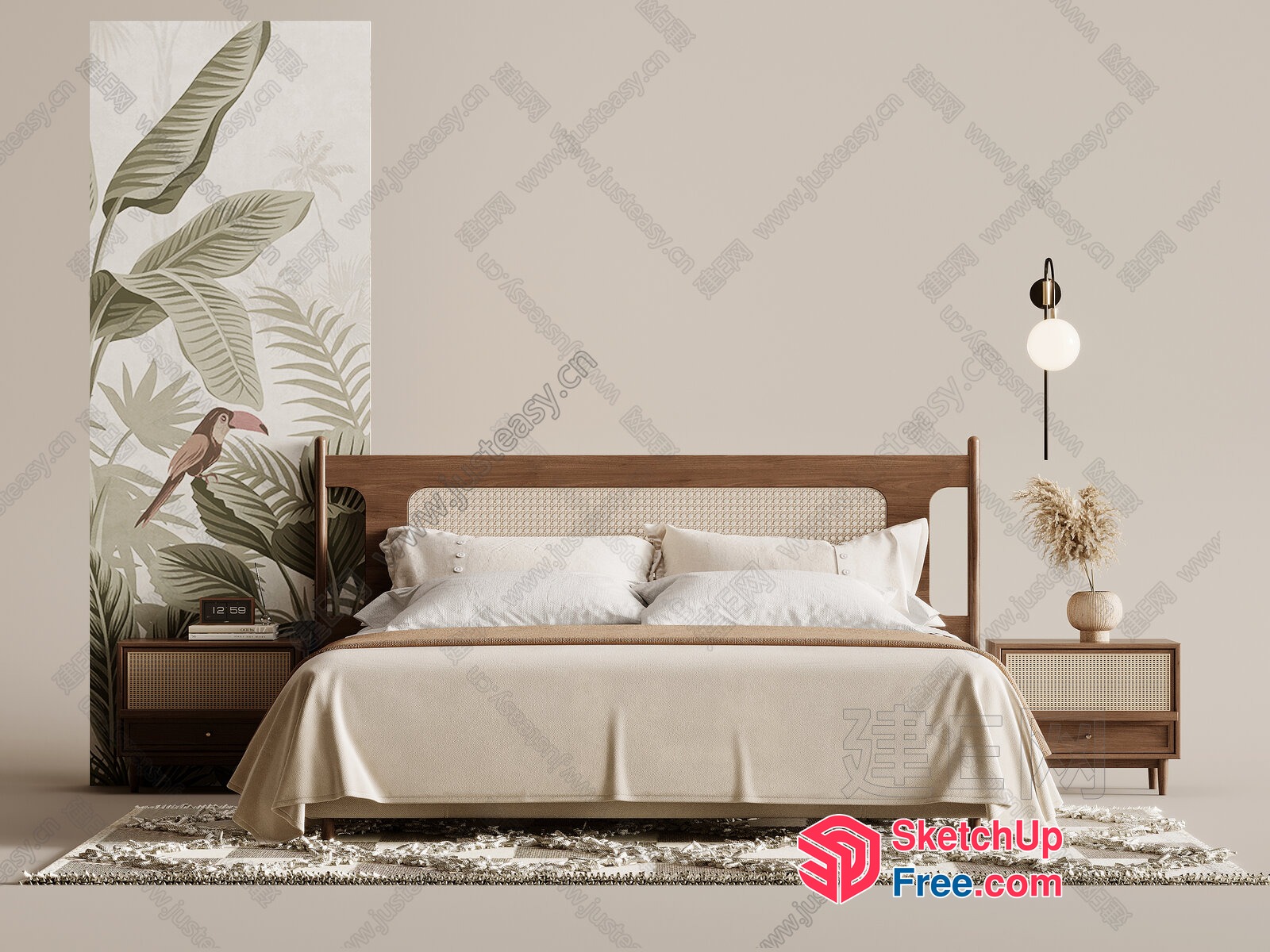 Tropical Bedroom With Mid-Century Modern Furniture 3D SketchUp File