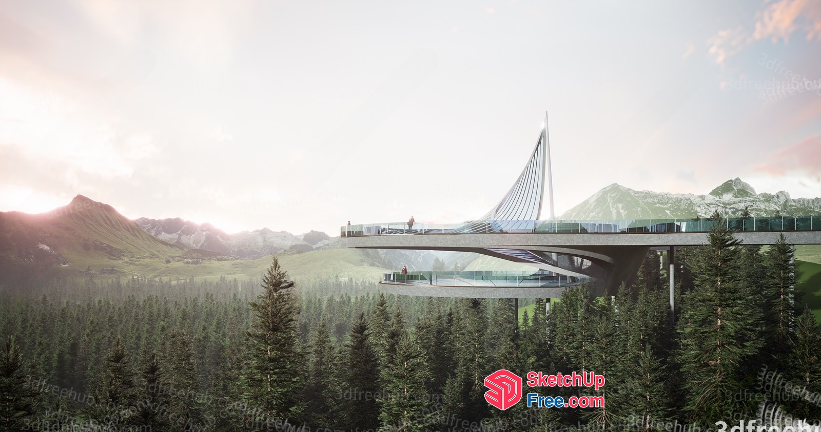 Modern Bridge Over Mountain Valley 3D SketchUp File