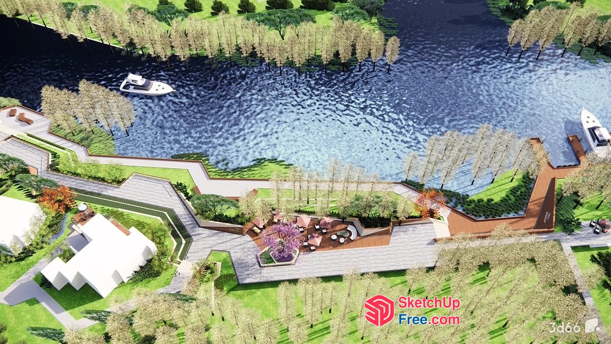 Aerial View Of A Serene Lakefront Villa 3D SketchUp File