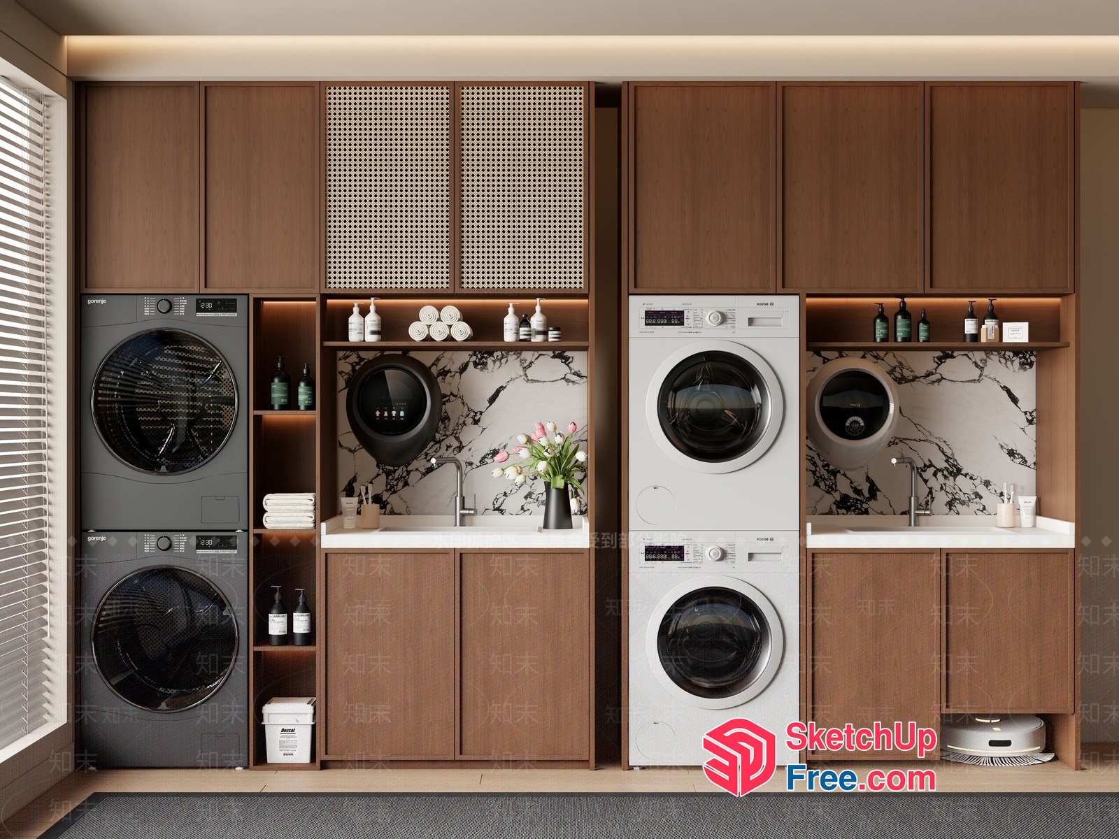 Modern Laundry Room With Marble And Wood Accents 3D SketchUp File