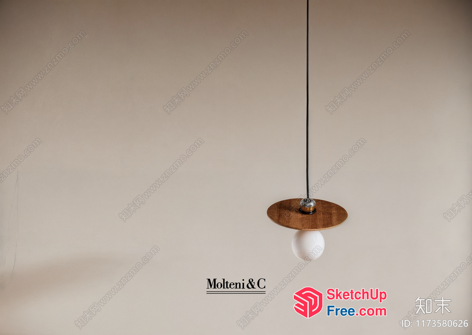 Hanging Light Fixture With Wooden Shade And White Globe 3D SketchUp File