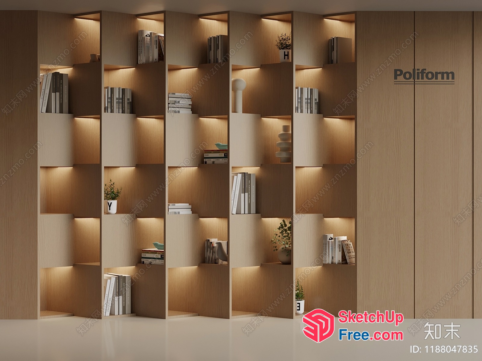 Modern Minimalist Bookcase With Built-In Lighting 3D SketchUp File