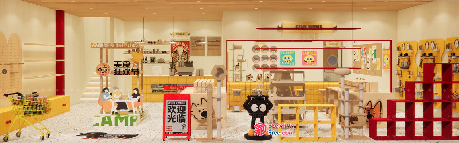 Cozy Modern Asian Food Court 3D SketchUp File