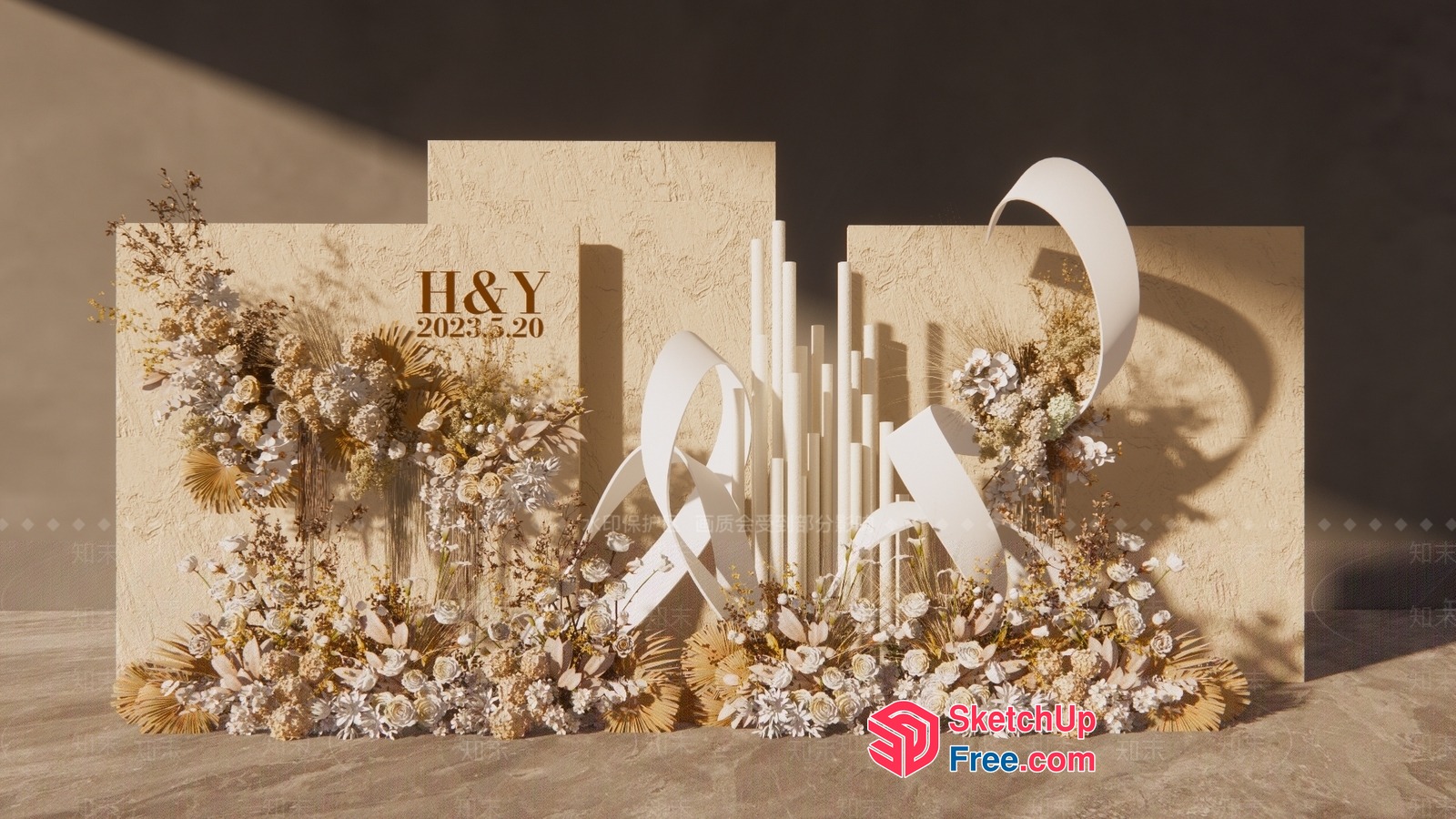 Elegant Creamy Style Wedding Decor 3D SketchUp File