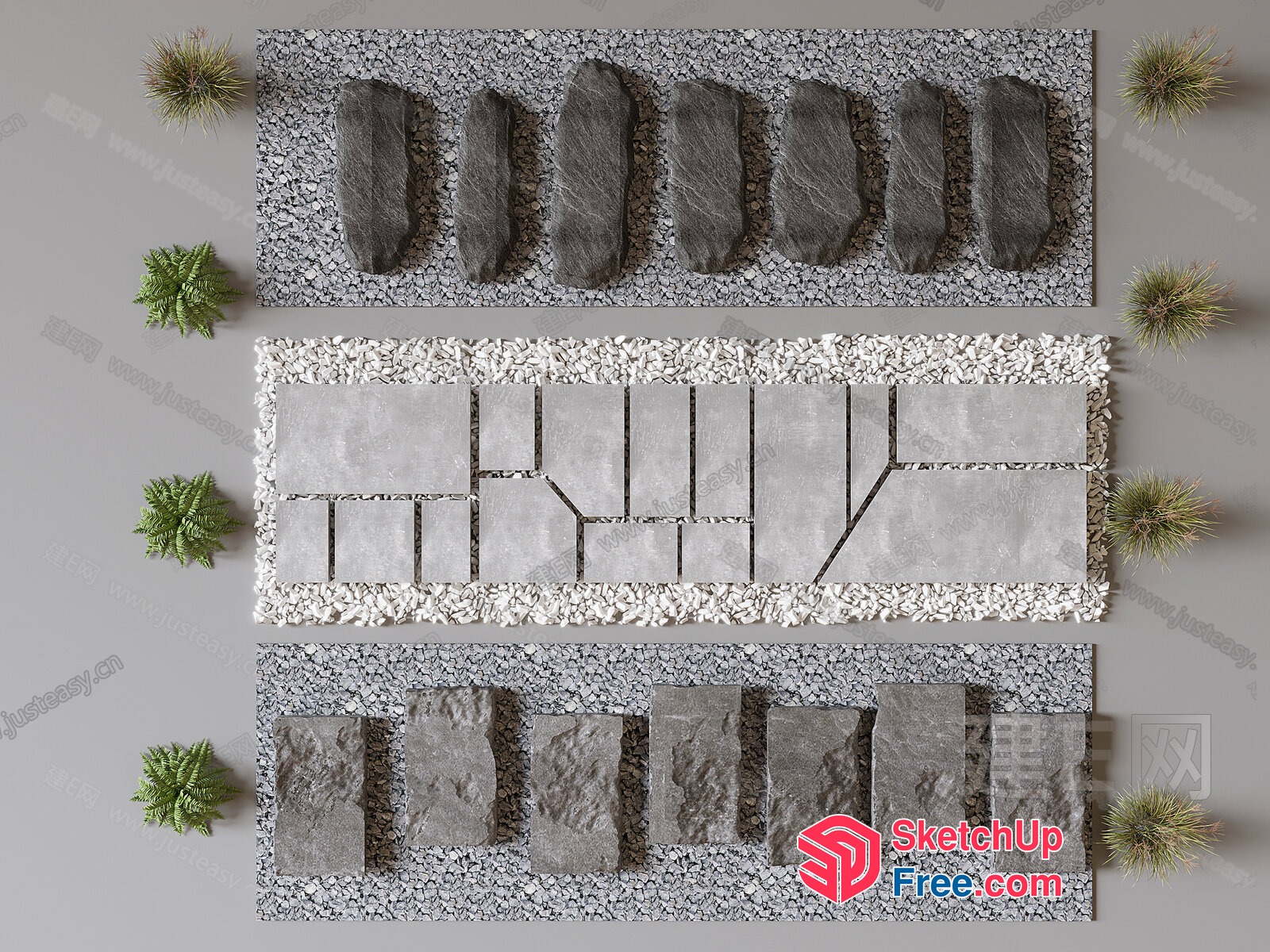 Modern Stone And Pebble Decorative Elements 3D SketchUp File