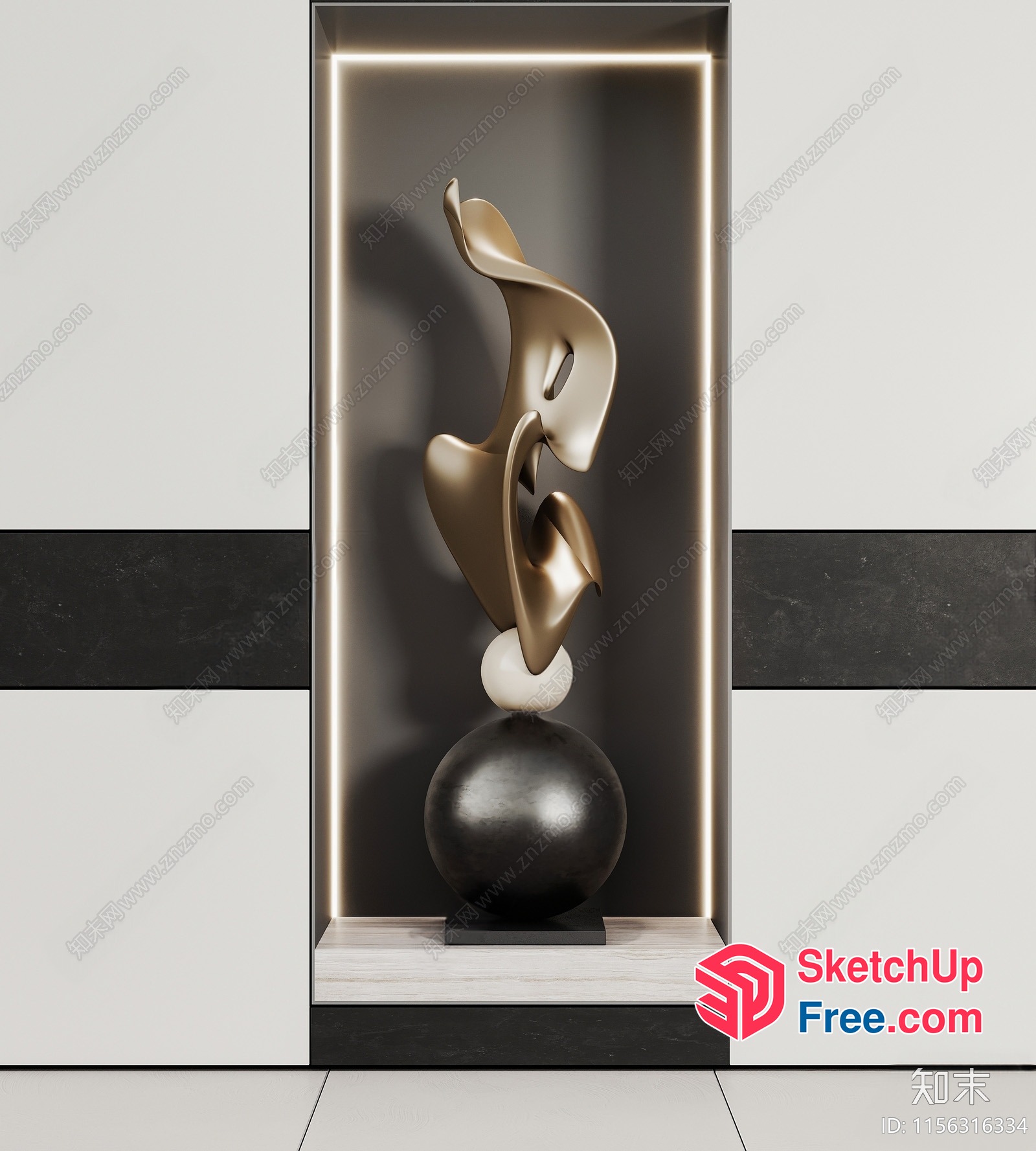 Abstract Sculpture With Metallic And Black Elements 3D SketchUp File