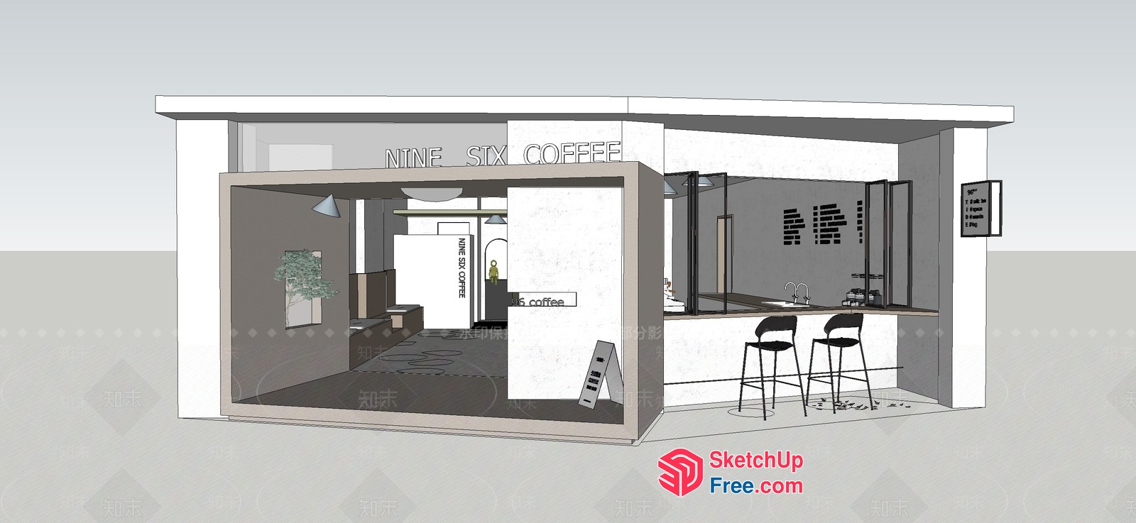 Minimalist Coffee Shop Interior 3D SketchUp File