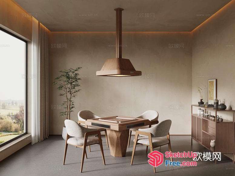 Modern Minimalist Dining Room With Large Window 3D SketchUp File