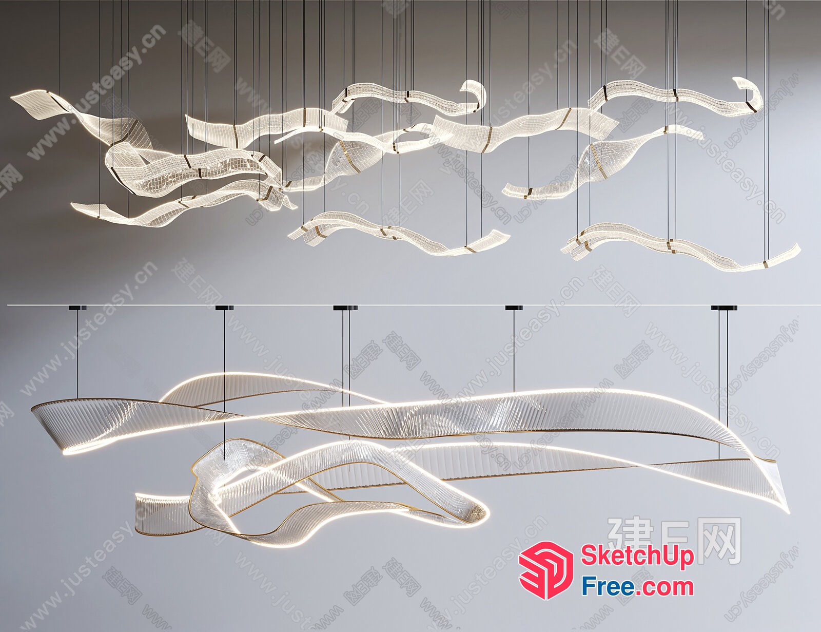 Curved Glass And Metal Light Fixtures 3D SketchUp File