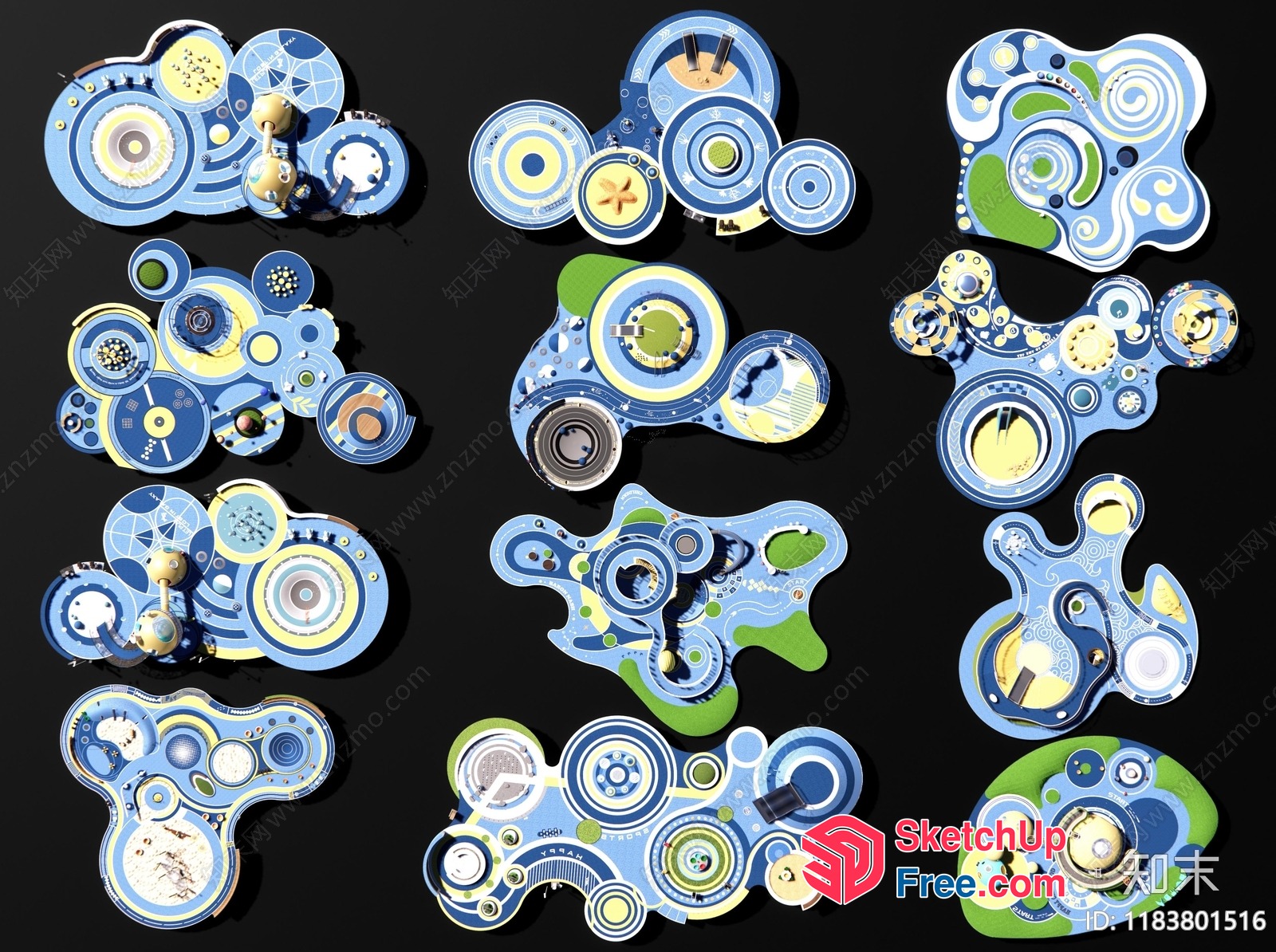 Abstract Geometric Patterns In Blue And Green 3D SketchUp File