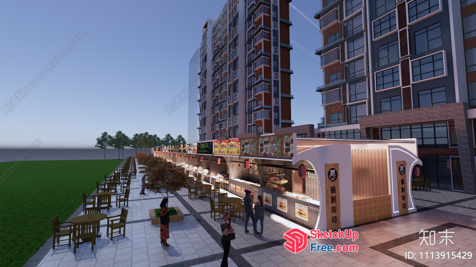 Exterior Of A Modern Building With A Food Court And Dining Area 3D SketchUp File