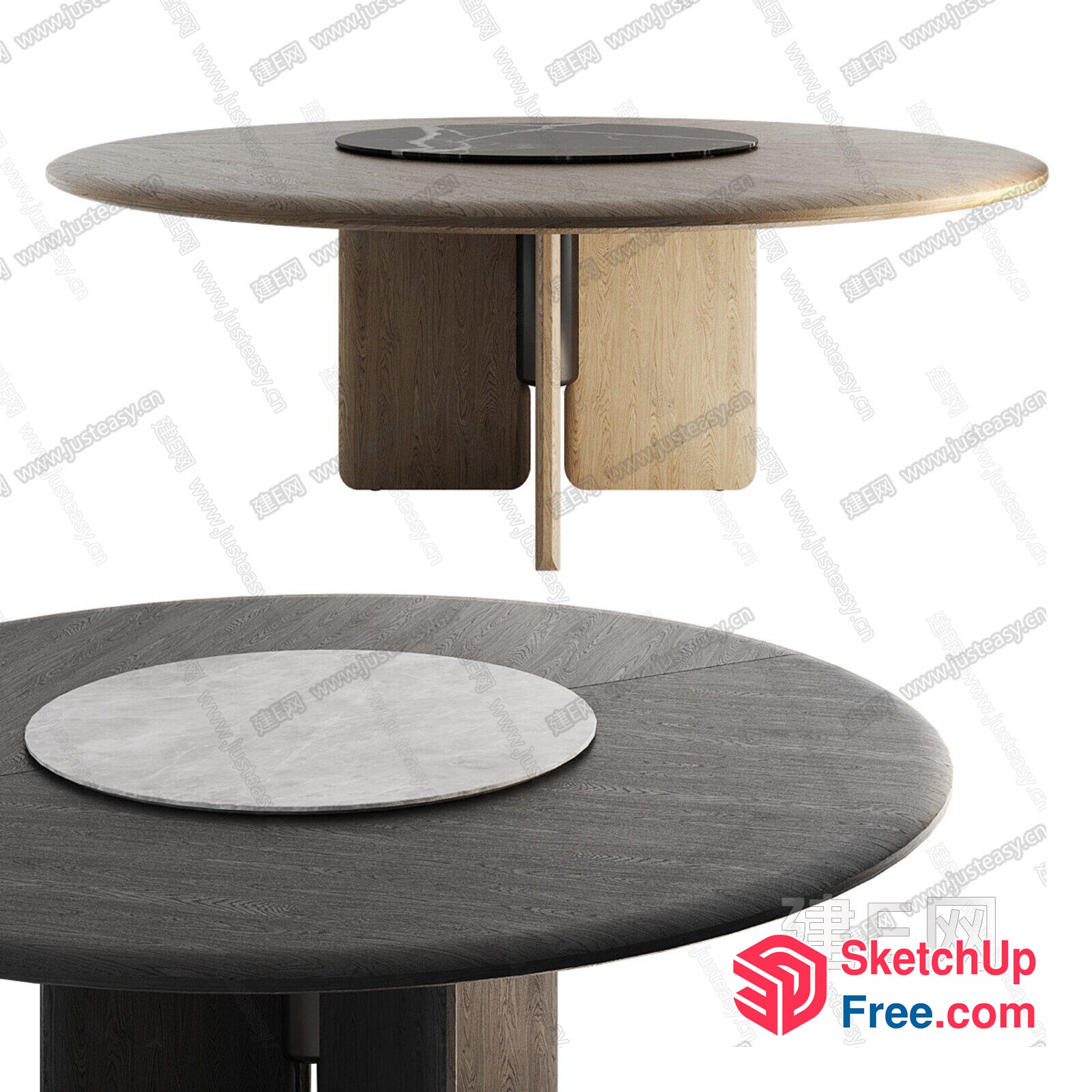 Round Table With A Marble Top And A Light Wood Base 3D SketchUp File
