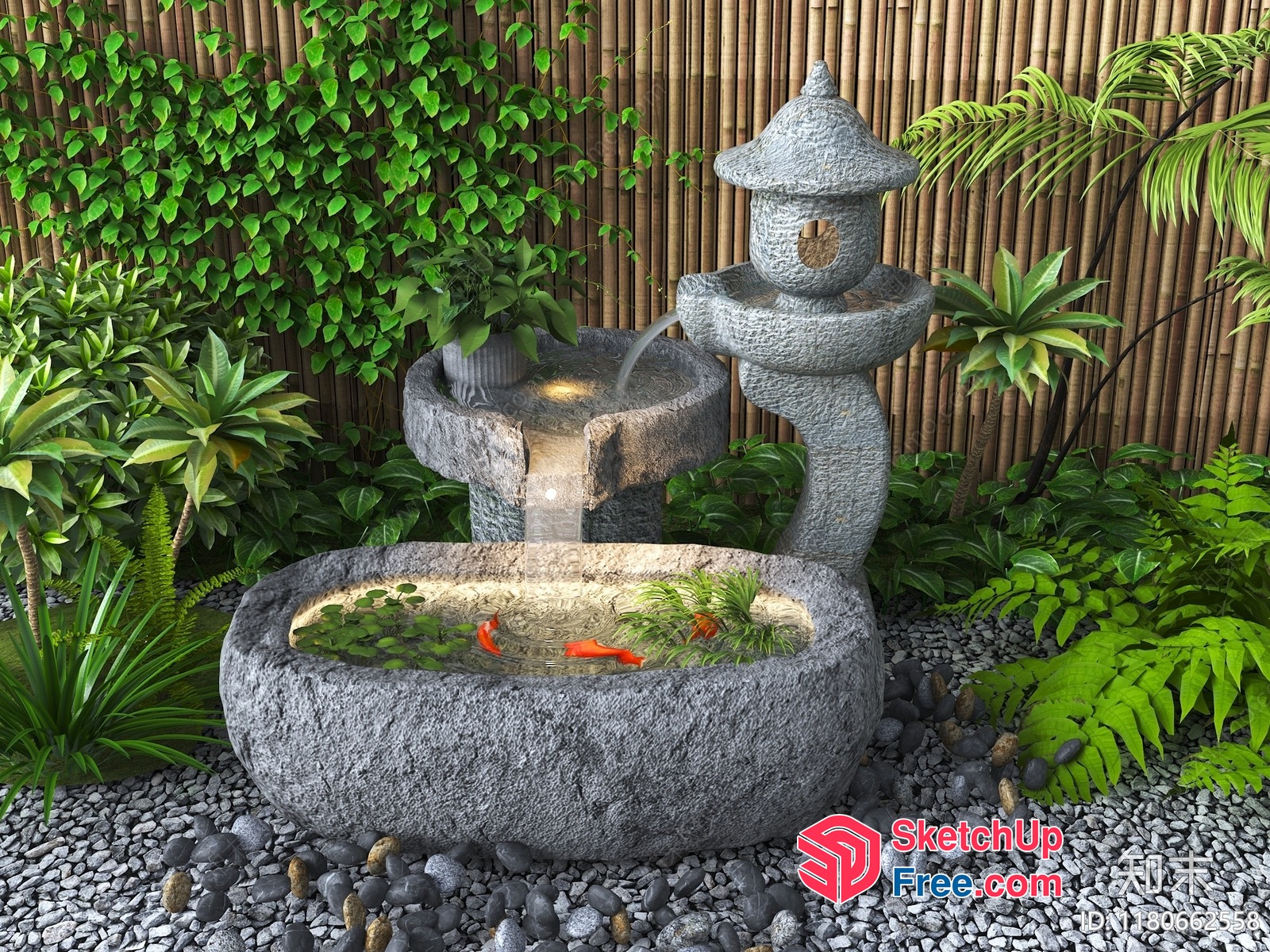 Serene Japanese Garden Water Feature 3D SketchUp File