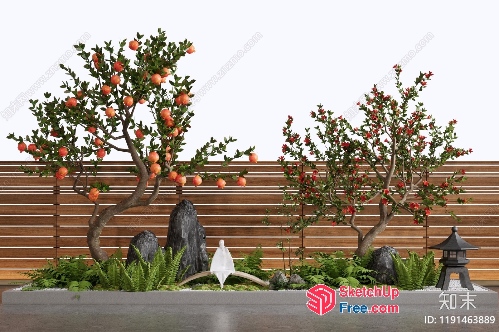 Exotic Japanese-Inspired Garden Scene With Unique Fruits 3D SketchUp File