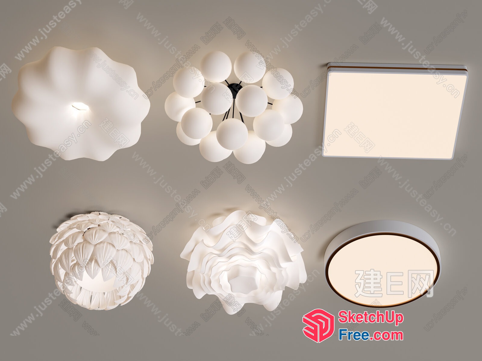 Modern White Ceiling Light Fixtures Collection 3D SketchUp File
