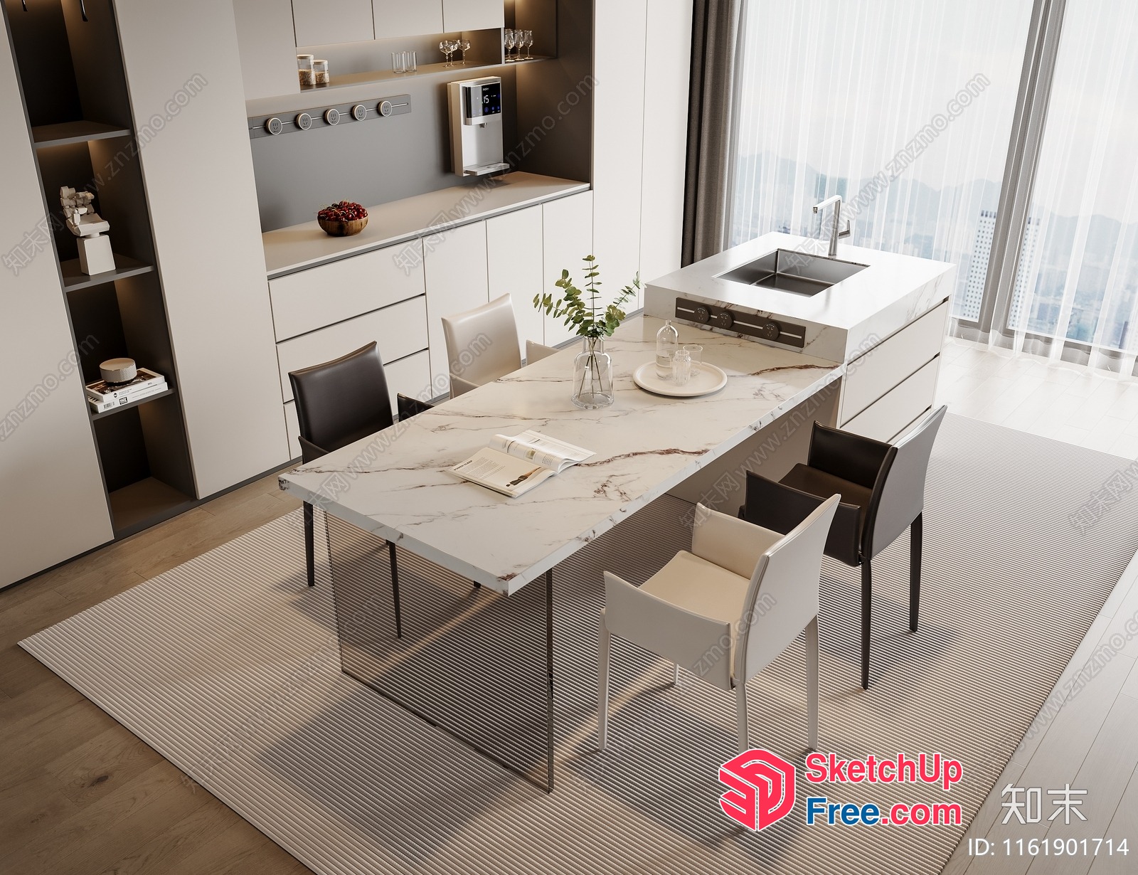 Modern Minimalist Kitchen And Dining Room 3D SketchUp File