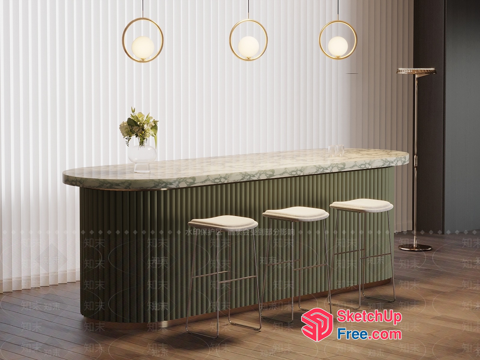 Elegant Modern Bar Counter With Marble Top 3D SketchUp File