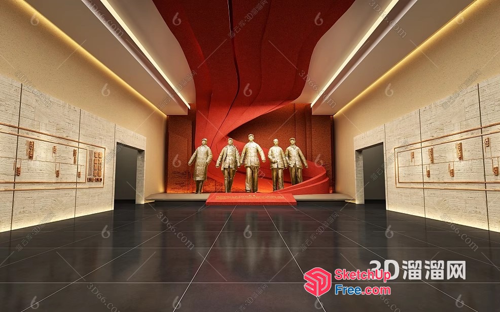 Elegant Red And Gold Chinese-Inspired Interior 3D SketchUp File