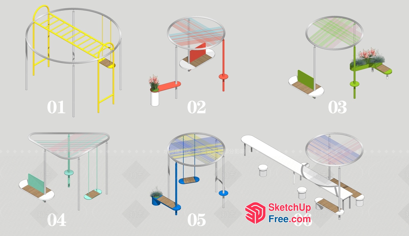 Colorful Multi-Level Swing Set 3D SketchUp File