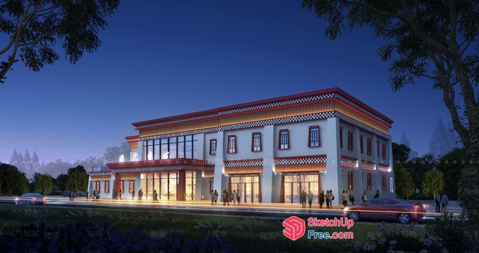 Modern Commercial Building With Traditional Style Facade 3D SketchUp File
