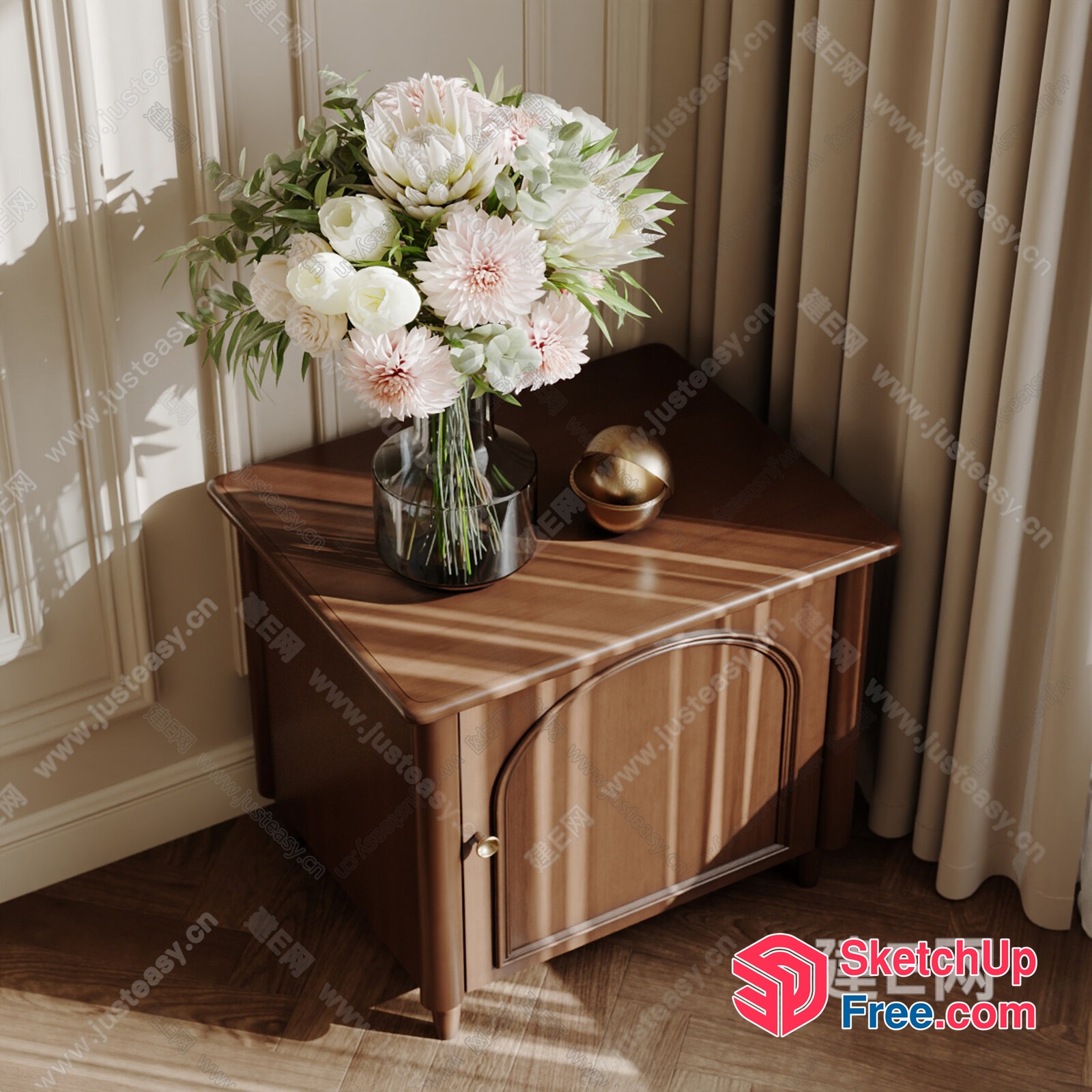 Elegant Floral Arrangement On A Wooden Table 3D SketchUp File