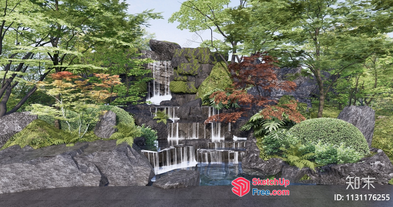 Serene Japanese-Inspired Waterfall Oasis 3D SketchUp File