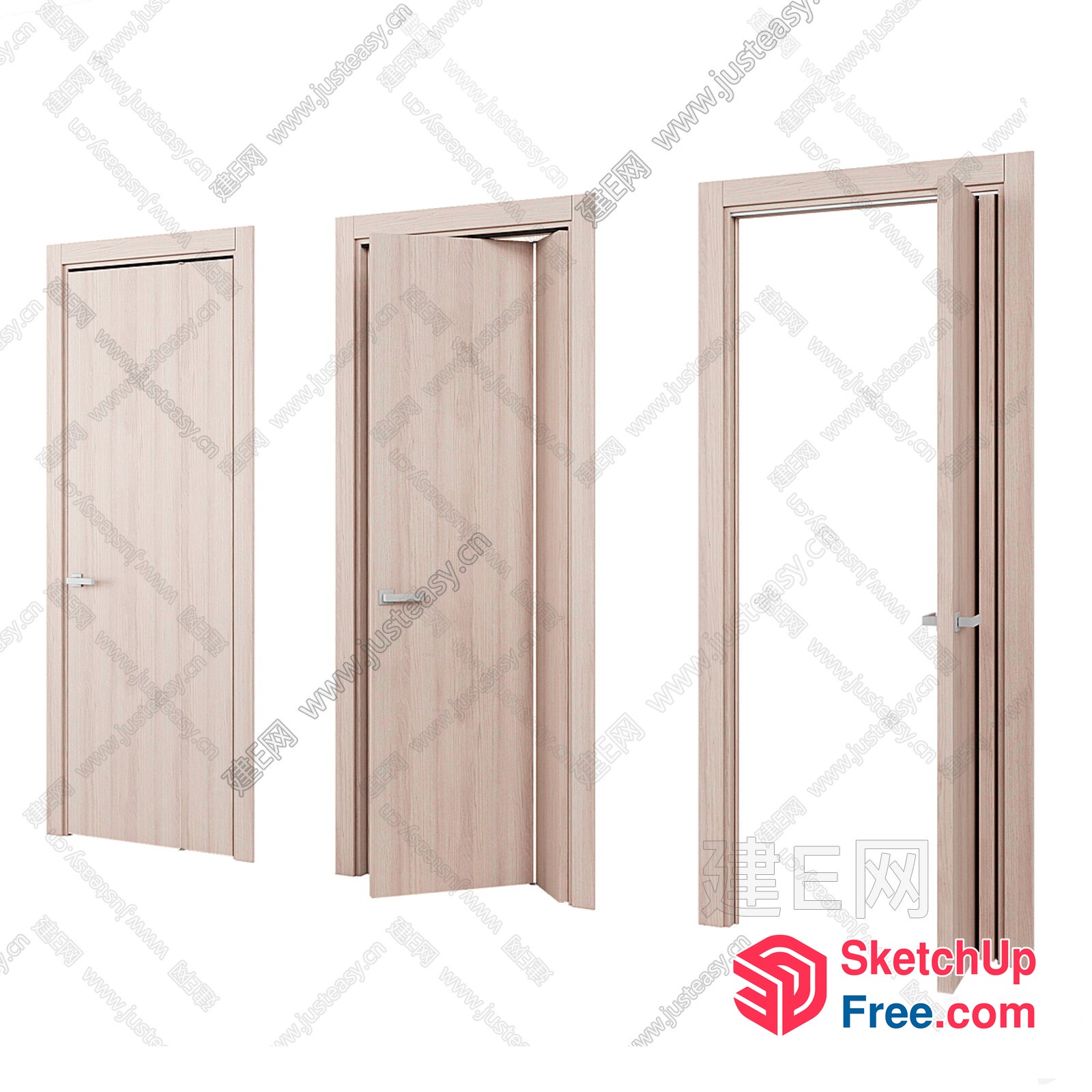 Three Wooden Doors In A Row 3D SketchUp File
