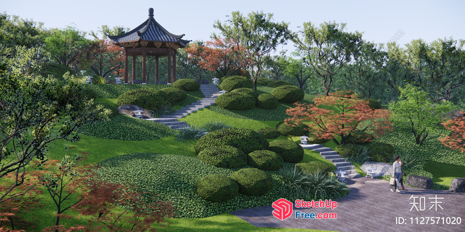 Serene Japanese Garden With Traditional Pavilion 3D SketchUp File