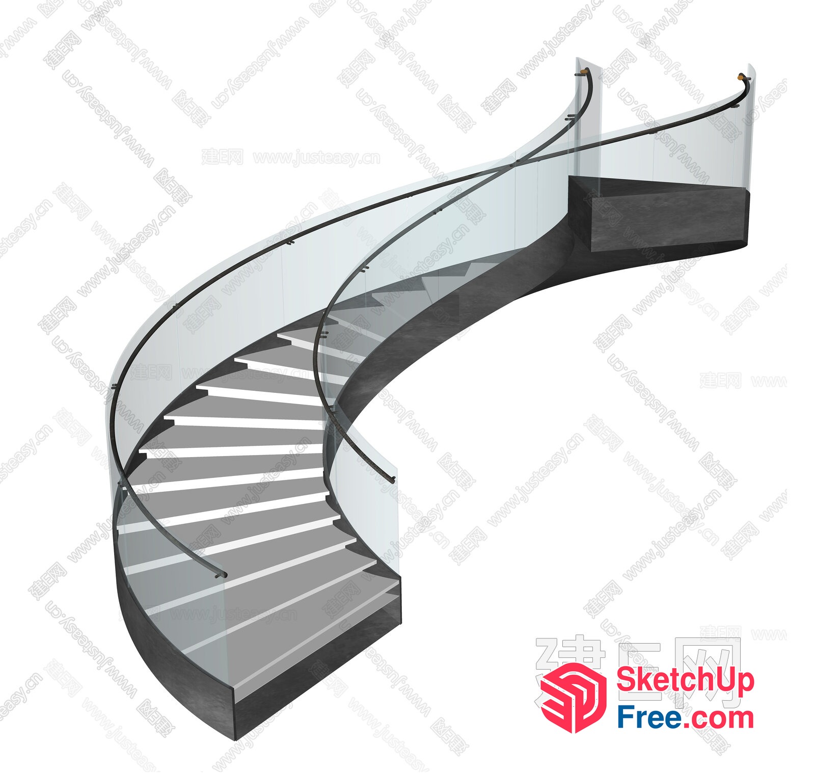 Modern Staircase With Glass Railings And White Steps 3D SketchUp File