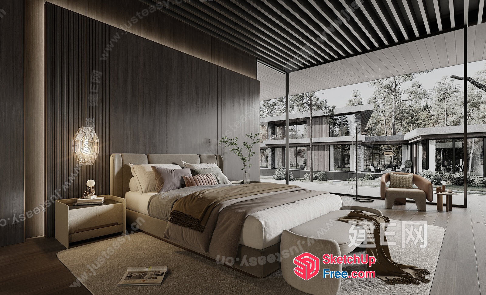 Modern Minimalist Bedroom Interior Design With Large Window 3D SketchUp File