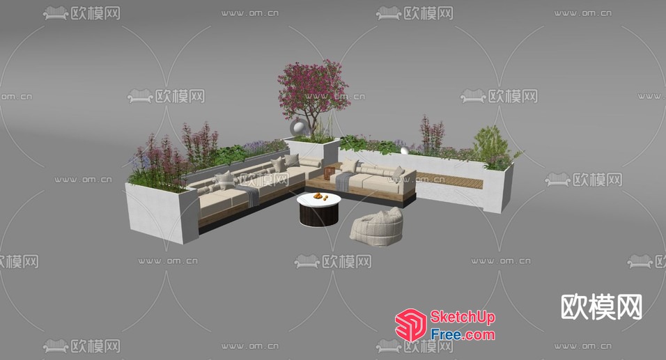 Stylish Outdoor Patio With Lush Planters 3D SketchUp File