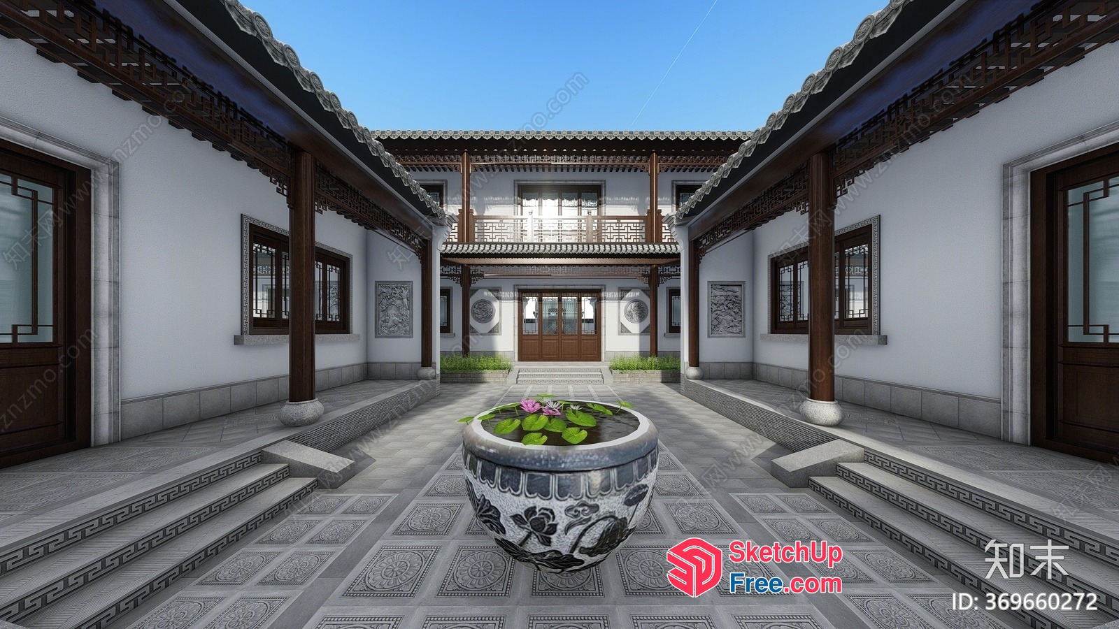 Traditional Chinese Courtyard With Ornate Decor 3D SketchUp File