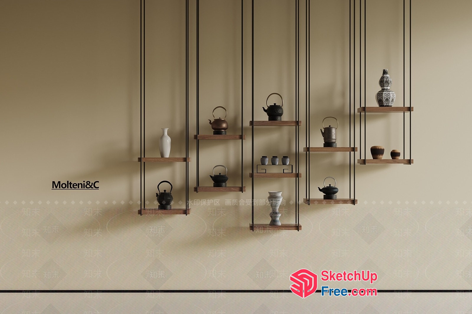 Elegant And Modern Japanese-Inspired Decorative Shelving 3D SketchUp File