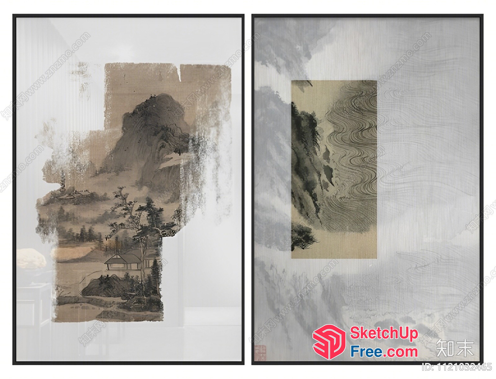 Vintage Asian-Inspired Landscape Artwork Collection 3D SketchUp File