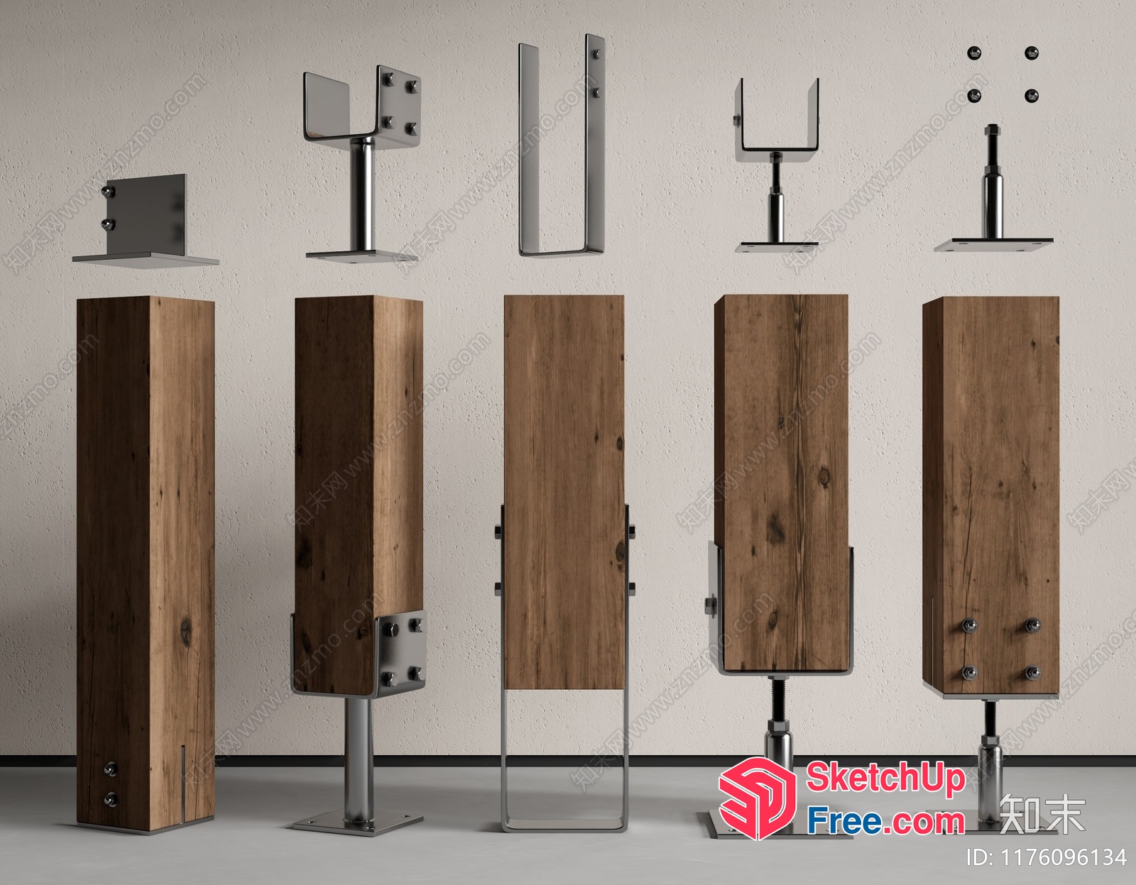 Modern Wooden Pillars And Metal Fixtures 3D SketchUp File